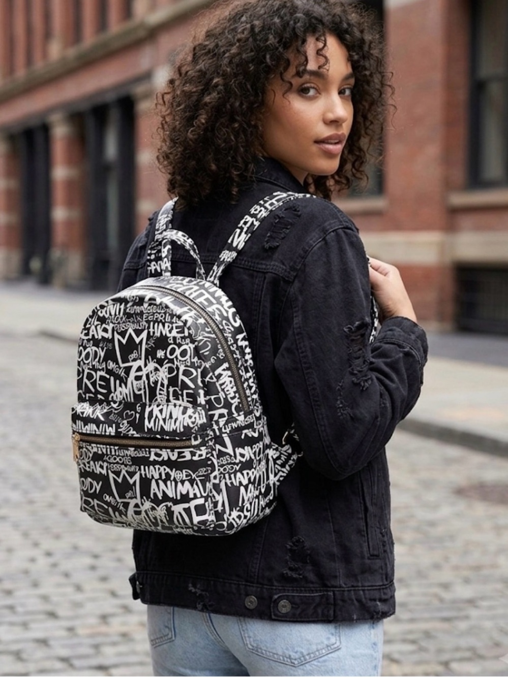 Black and White Graffiti Style Backpack - Picture 2 of 4